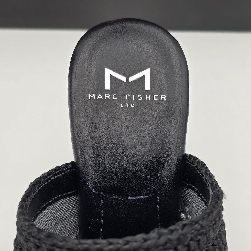 NIB Marc Fisher LTD Dako Square Toe Slip-on Heeled Dress Sandals—Black Crochet—6 - Picture 4 of 16